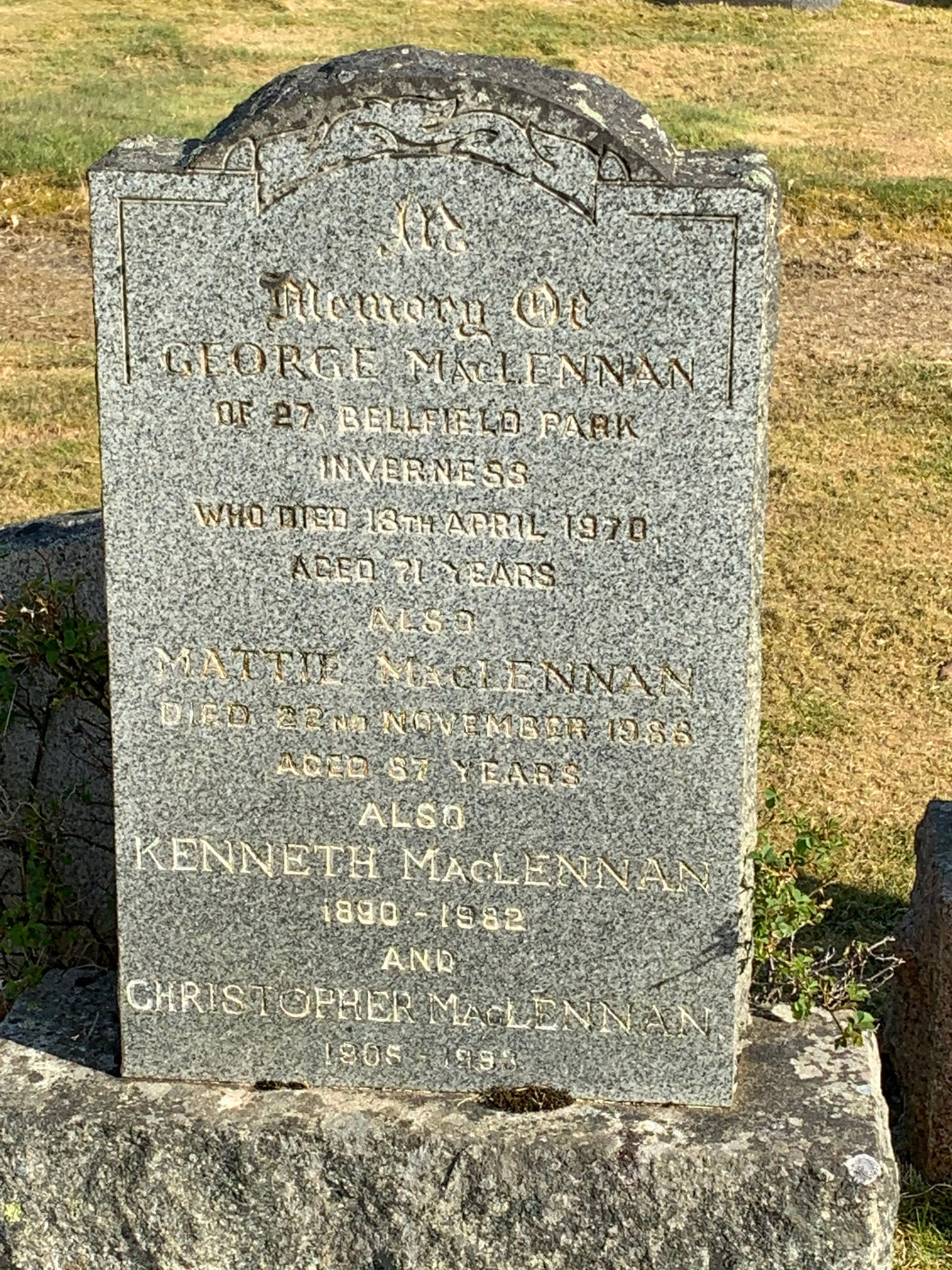 Photo of headstones/George MacLennan died 1970 MI Tomnahurich, Inverness